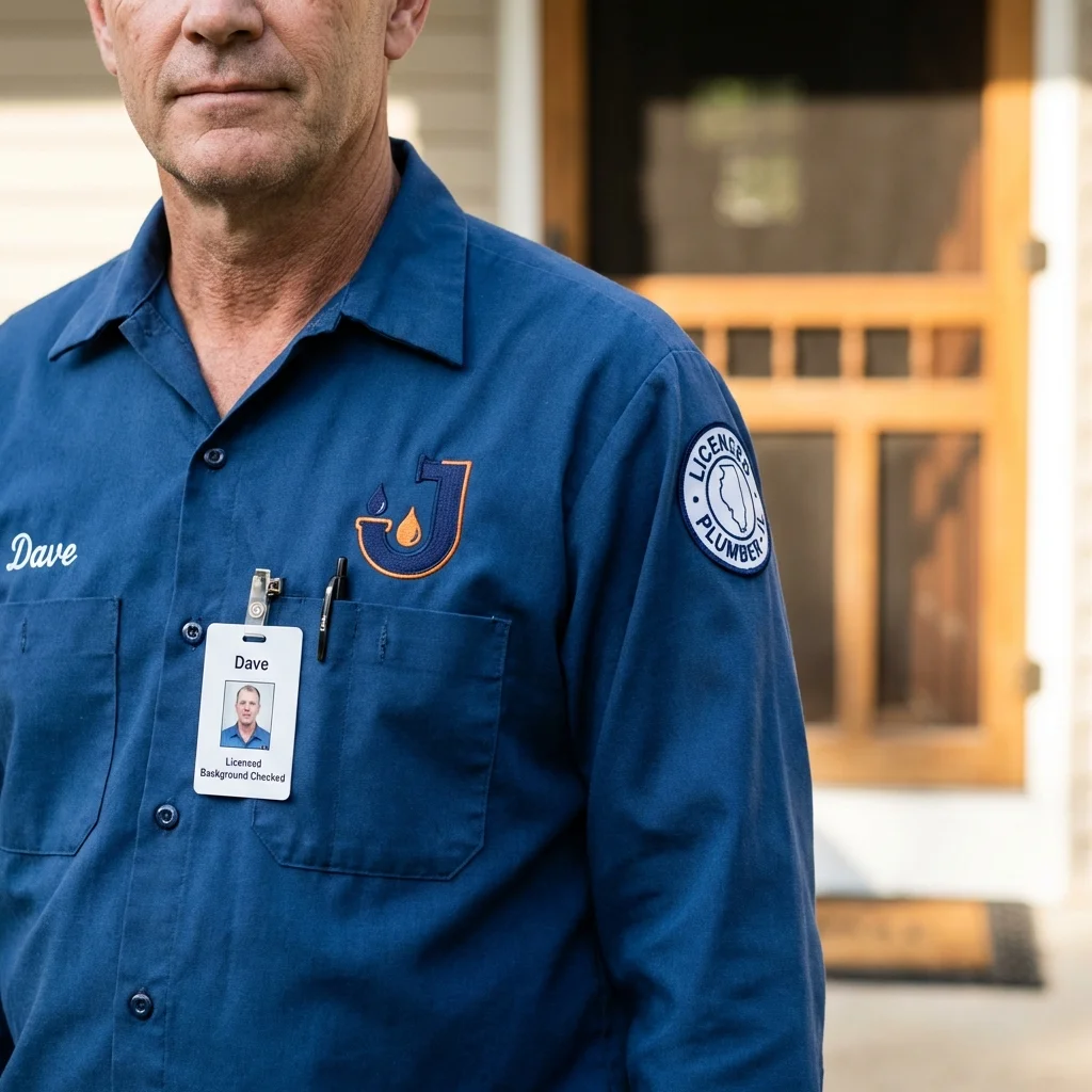 Licensed plumber showing ID badge in Parkersburg, IA