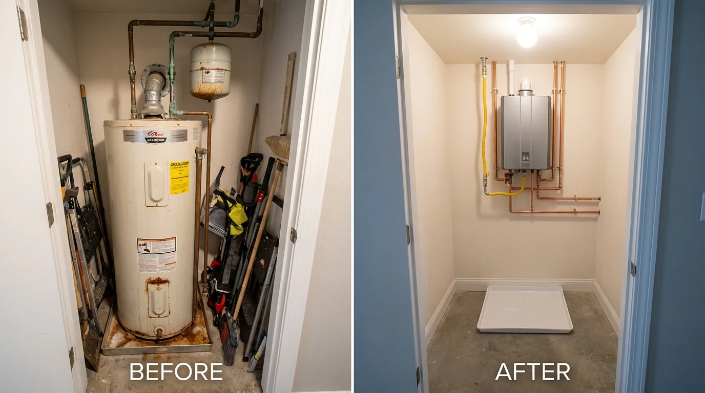 Tank water heater versus wall-mounted tankless unit comparison for Parkersburg, IA homeowners
